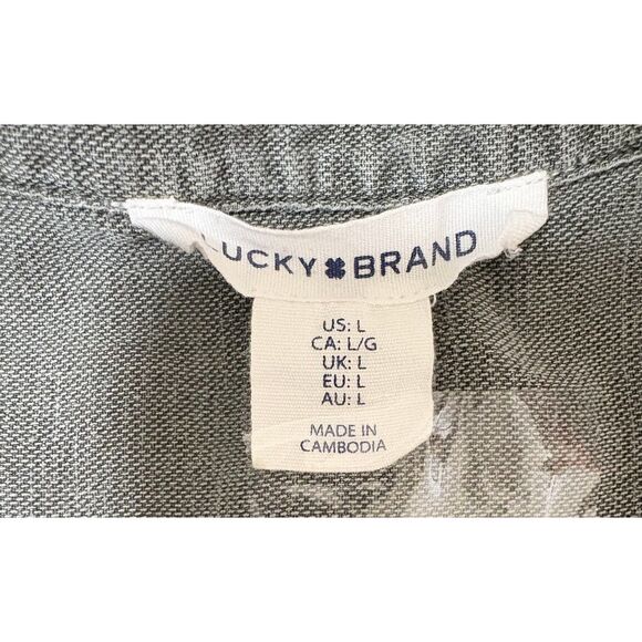 Lucky Brand Shirt Dress L Sage Green Linen Blend Pockets Casual Summer Bohochic - Picture 3 of 8
